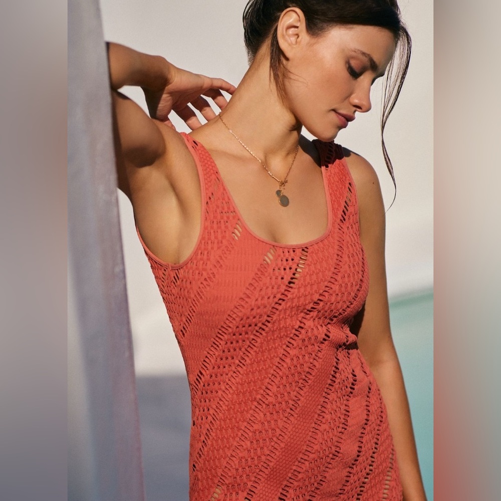 SEAFOLLY Anthropologie “Marrakesh” Cover Up in bright red cinnamon, NWT! Small - Picture 5 of 9